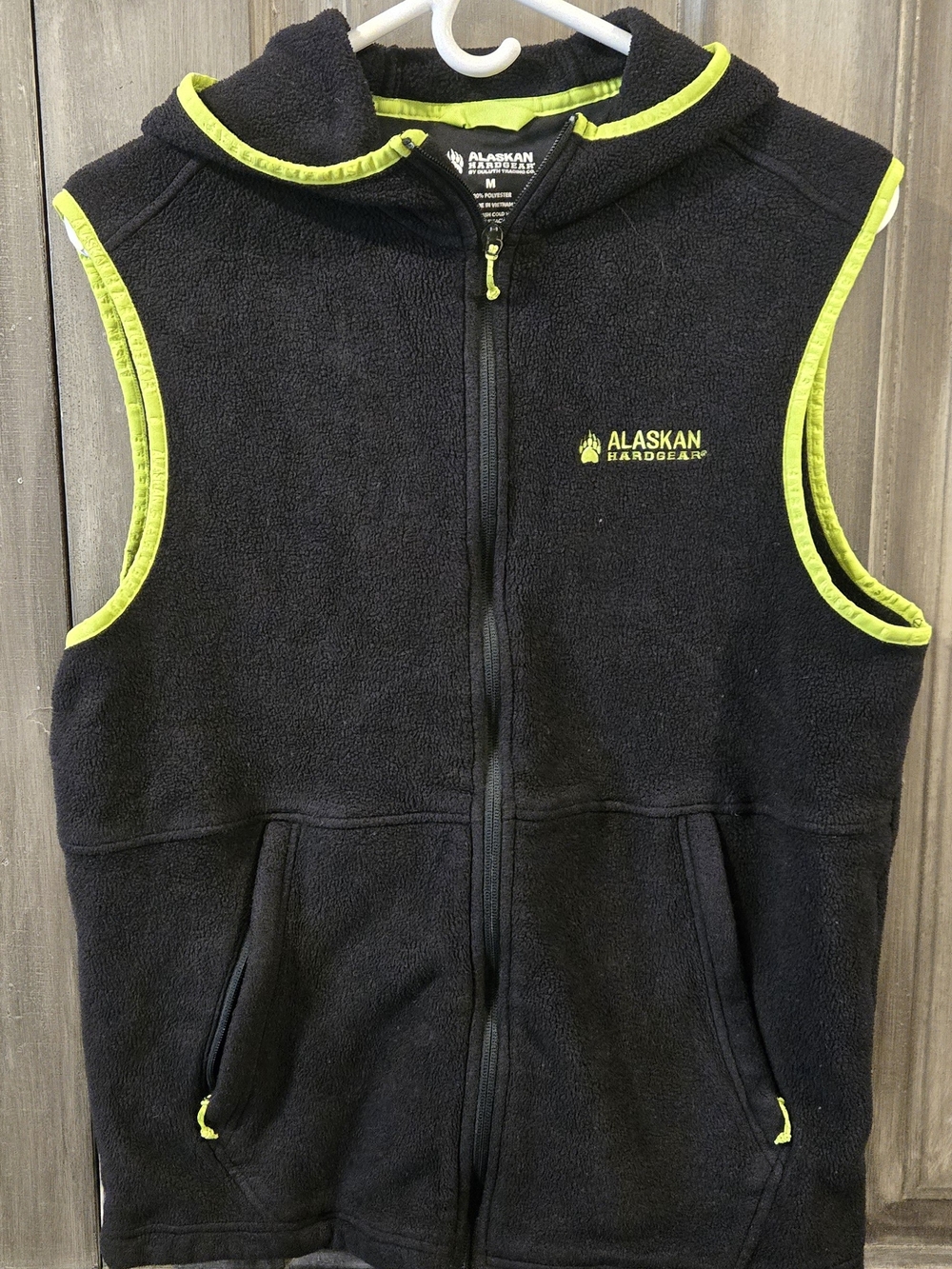 Duluth Trading Co Black Fleece Vest with Lime Trim